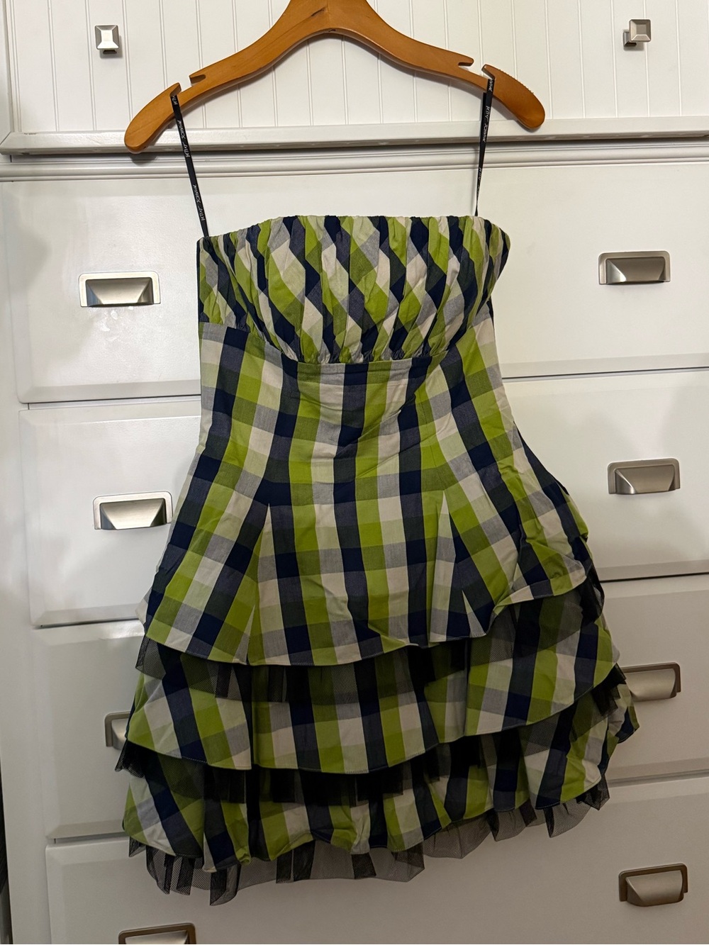 Betsey Johnson Lime, Navy & White Plaid Strapless Dress EUC (vintage Collectible - Picture 2 of 6